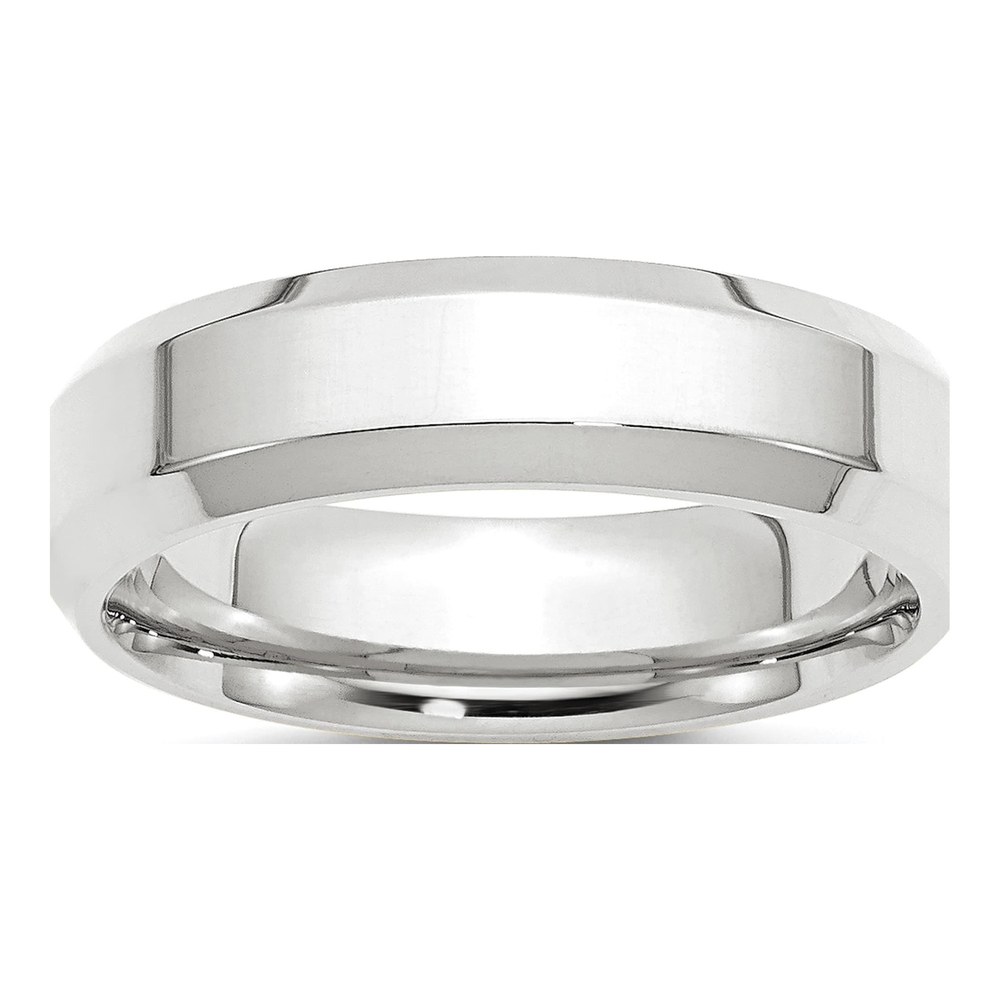 14K White Gold Rhodium-Plated 6mm Beveled Edge Comfort Fit Wedding Band Size 4