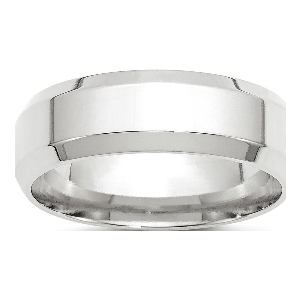 14K White Gold Rhodium-Plated 7mm Beveled Edge Comfort Fit Wedding Band Size 4
