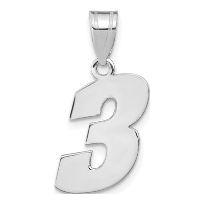 14K White Gold Number 3 Pendant