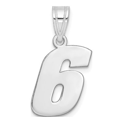 14K White Gold Block Number 6 Pendant