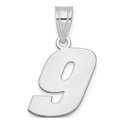 14K White Gold Block Number 9 Pendant