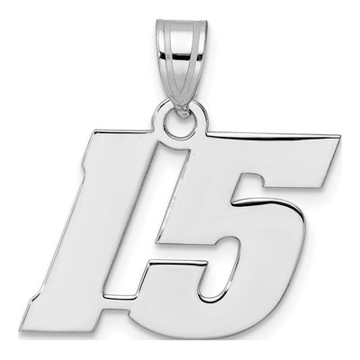 14K White Gold Block Number 15 Pendant
