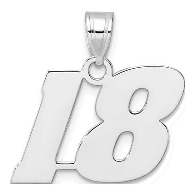 14K White Gold Block Number 18 Pendant