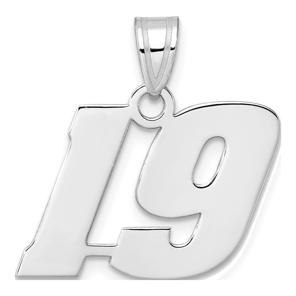 14K White Gold Rhodium-Plated Polished Block Number 19 Pendant