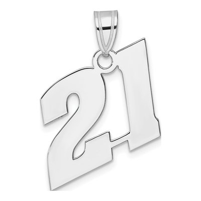 14K White Gold Block Number 21 Pendant