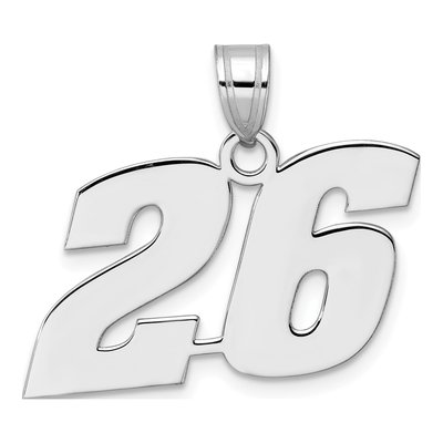 14K White Gold Block Number 26 Pendant