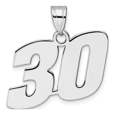 14K White Gold Block Number 30 Pendant