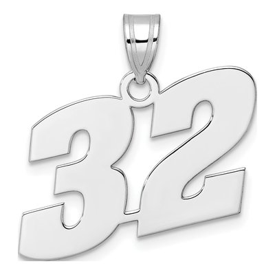 14K White Gold Block Number 32 Pendant