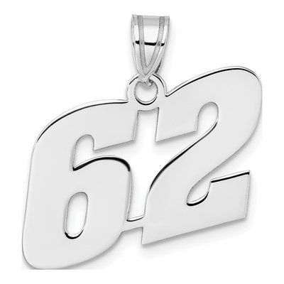 14K White Gold Block Number 62 Pendant