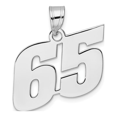 14K White Gold Block Number 65 Pendant