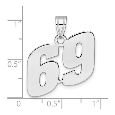 14K White Gold Block Number 69 Pendant – view 4