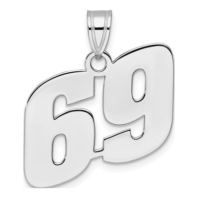 14K White Gold Block Number 69 Pendant
