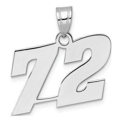 14K White Gold Block Number 72 Pendant