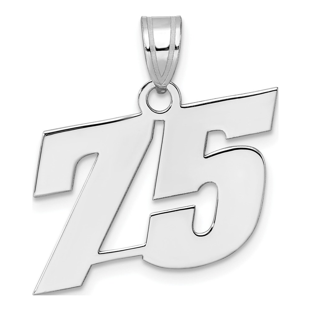 14K White Gold Rhodium-Plated Polished Block Number 75 Pendant