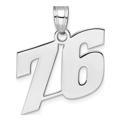 14K White Gold Block Number 76 Pendant