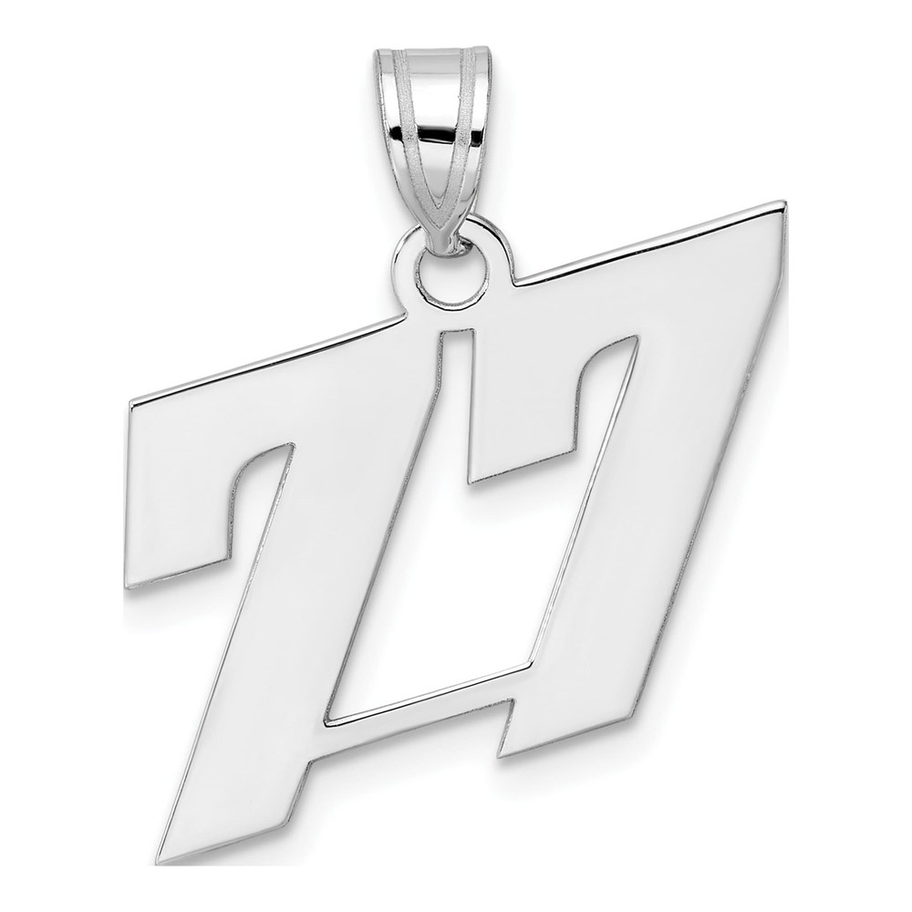 14K White Gold Rhodium-Plated Polished Block Number 77 Pendant