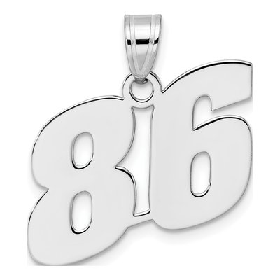 14K White Gold Block Number 86 Pendant