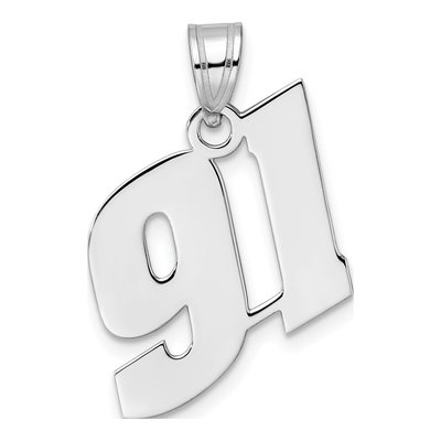 14K White Gold Block Number 91 Pendant