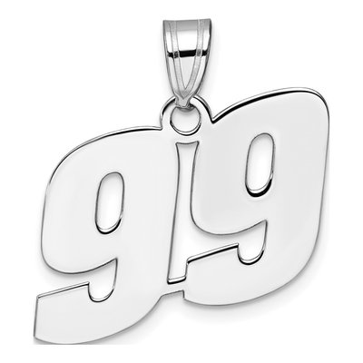 14K White Gold Block Number 99 Pendant