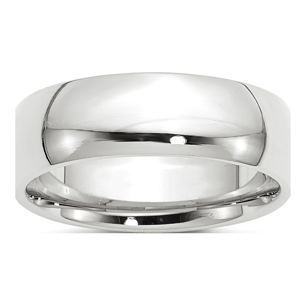 14K White Gold Rhodium-Plated 7mm Standard Weight Comfort Fit Wedding Band Size 4
