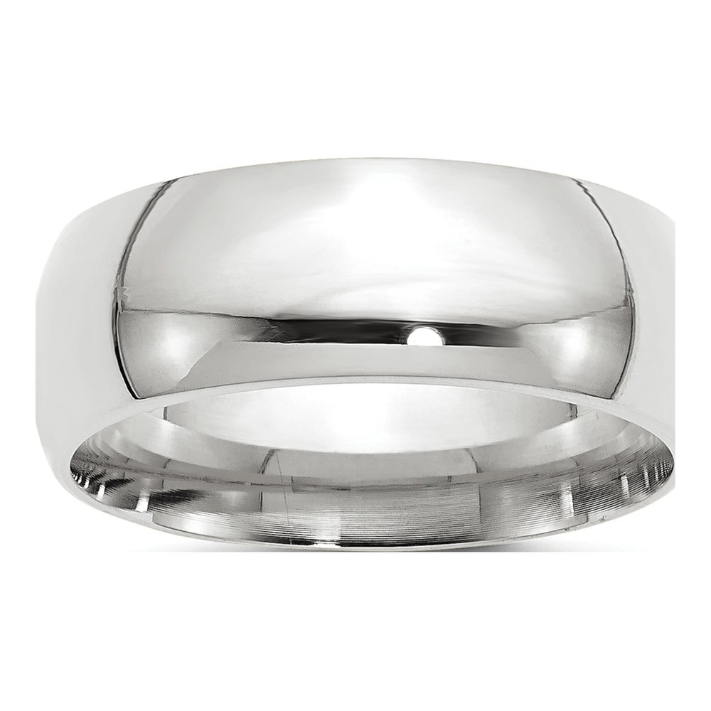 14K White Gold Rhodium-Plated 8mm Standard Weight Comfort Fit Wedding Band Size 4