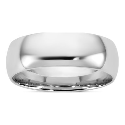 14K White Gold 6.5mm Domed Comfort-Fit Wedding Band