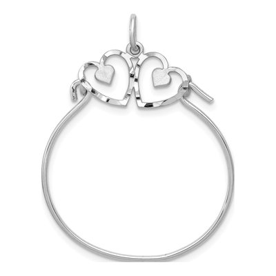14K White Gold Diamond-Cut Heart Holder Pendant