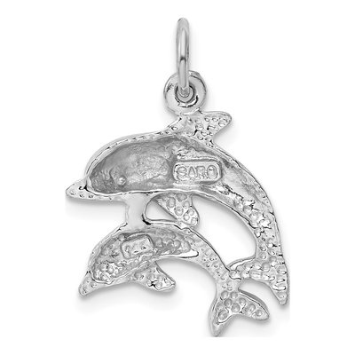 14K White Gold Dolphin Pair Charm Pendant – view 4