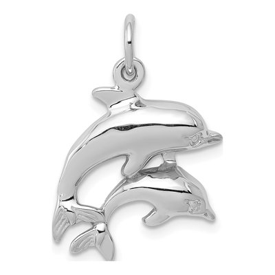 14K White Gold Dolphin Pair Pendant