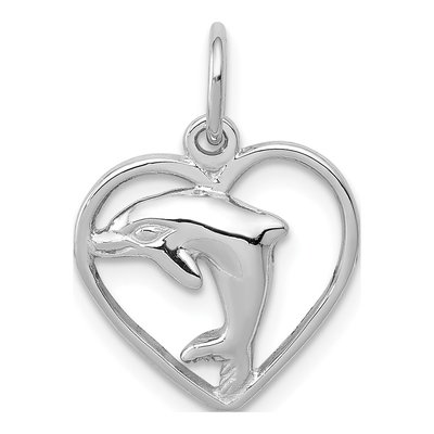 14K White Gold Dolphin Heart Pendant