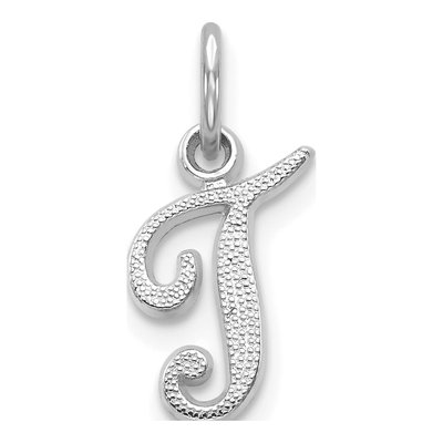 14K White Gold Script Letter T Charm