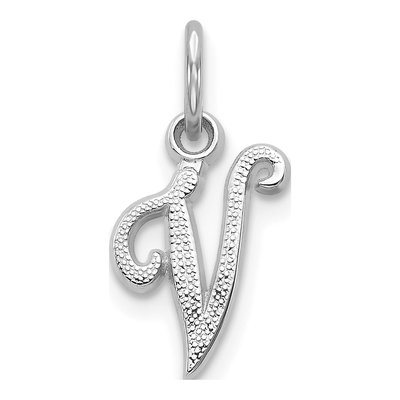 14K White Gold Script Letter V Pendant