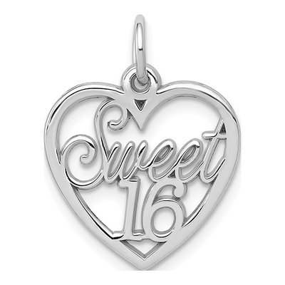 14K White Gold Sweet 16-Heart Pendant