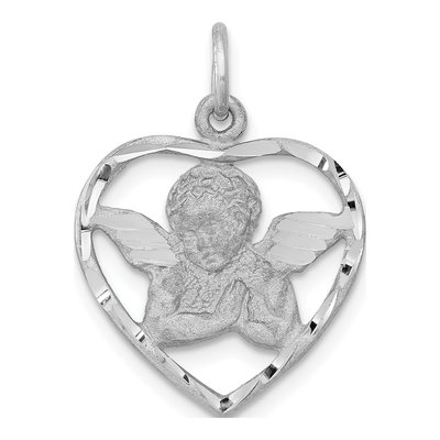 14K White Gold Angel Heart Pendant