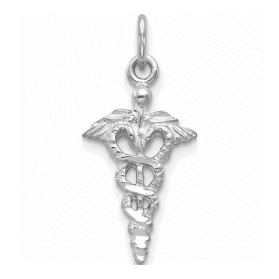 14K White Gold Caduceus Pendant