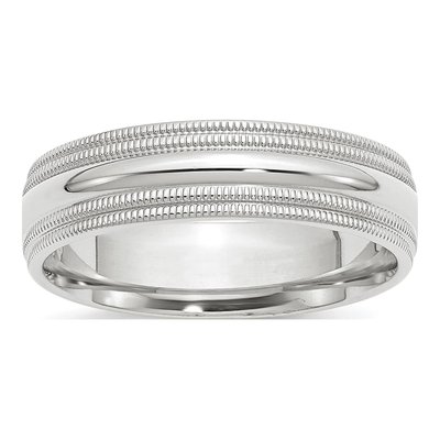 14K White Gold 6mm Domed Milgrain Comfort-Fit Wedding Band