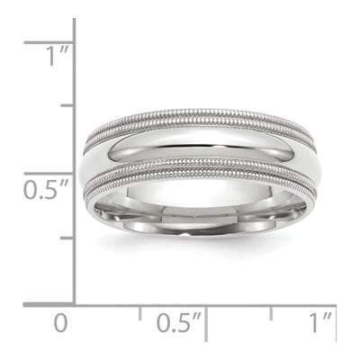 14K White Gold 7mm Domed Double Milgrain Comfort-Fit Wedding Band – view 4