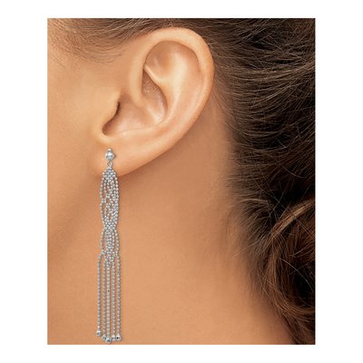 14K White Gold Fringe Beaded French Hook Dangle Earrings – view 4