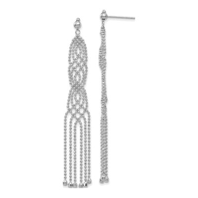 14K White Gold Fringe Beaded French Hook Dangle Earrings