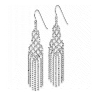 14K White Gold Beaded Fringe Dangle Earrings – view 3
