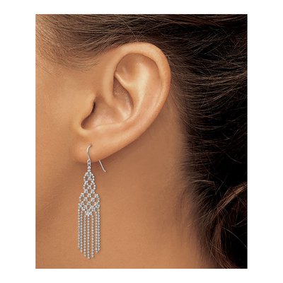 14K White Gold Beaded Fringe Dangle Earrings – view 4