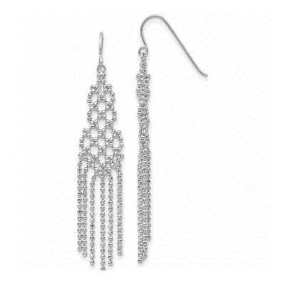 14K White Gold Beaded Fringe Dangle Earrings