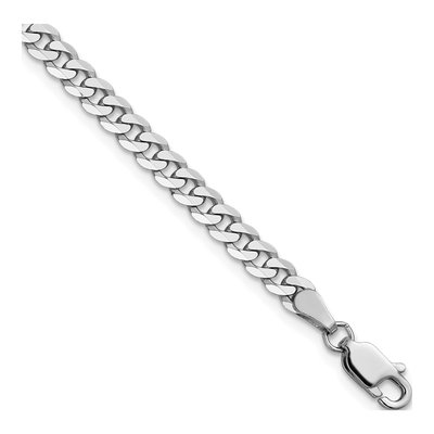 14K White Gold 3.9mm Flat Beveled Curb Chain Bracelet