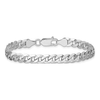 14K White Gold 6.25mm Beveled Flat Curb Chain Bracelet – view 4