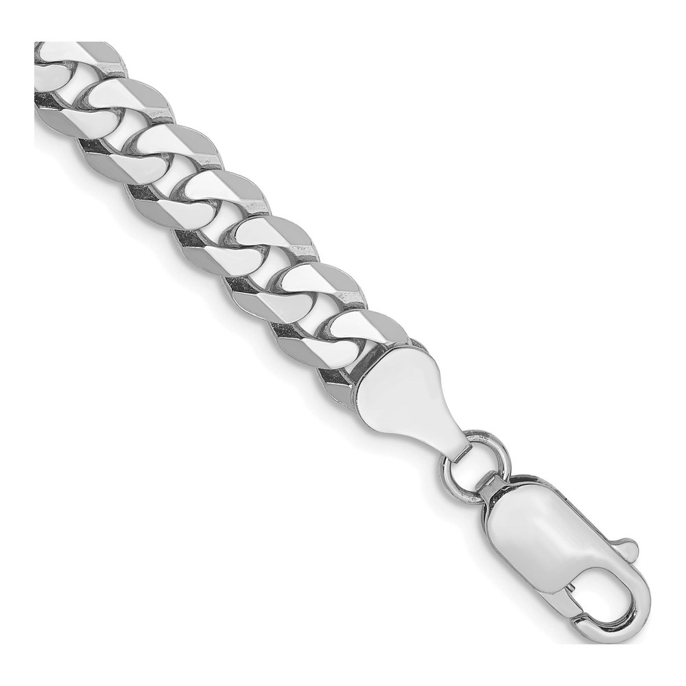 14K White Gold 6.25mm Beveled Curb Bracelet, 8 in
