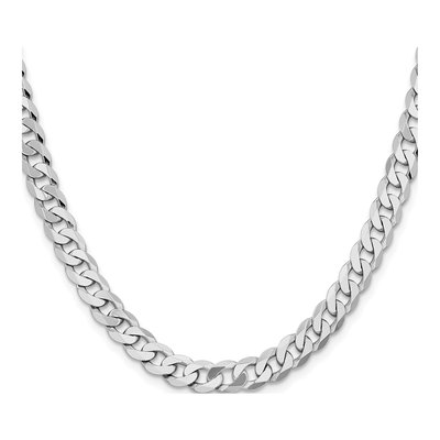 14K White Gold 7.25mm Flat Beveled Curb Chain – view 2