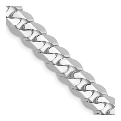 14K White Gold 7.25mm Flat Beveled Curb Chain