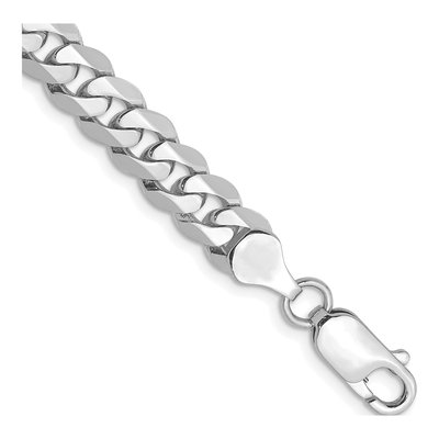 14K White Gold 7.25mm Flat Beveled Curb Chain Bracelet