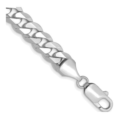 14K White Gold 8.5mm Flat Beveled Curb Chain Bracelet