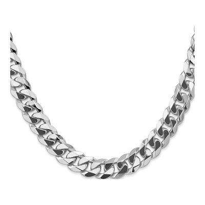 14K White Gold 9.5mm Flat Beveled Curb Chain – view 2